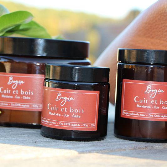 Bougie - Cuir et bois