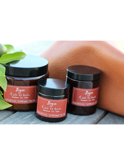Bougie - Cuir et bois